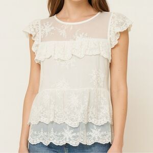 Chelsea & Violet Cream White Lace Women's  Romantic Fairy Floral Blouse Sz M